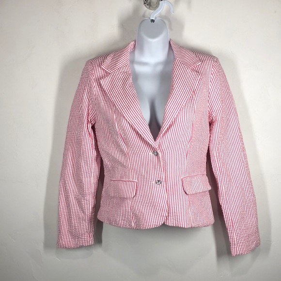 Sam TY pink stripe searsucker blazer size 6 - Picture 1 of 11